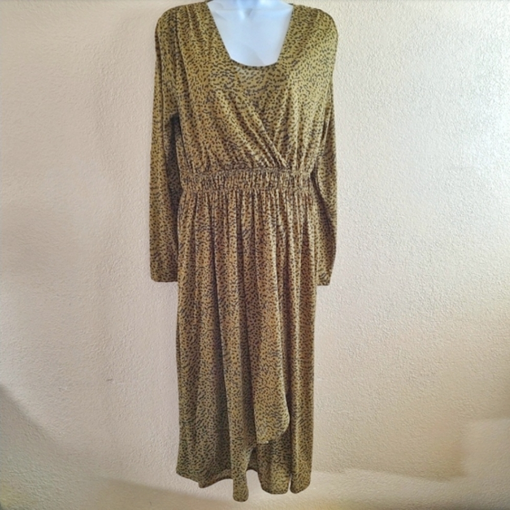 H&M Mama Maternity NURSING Midi Dress Long Sleeve Printed Dreas Olive Green